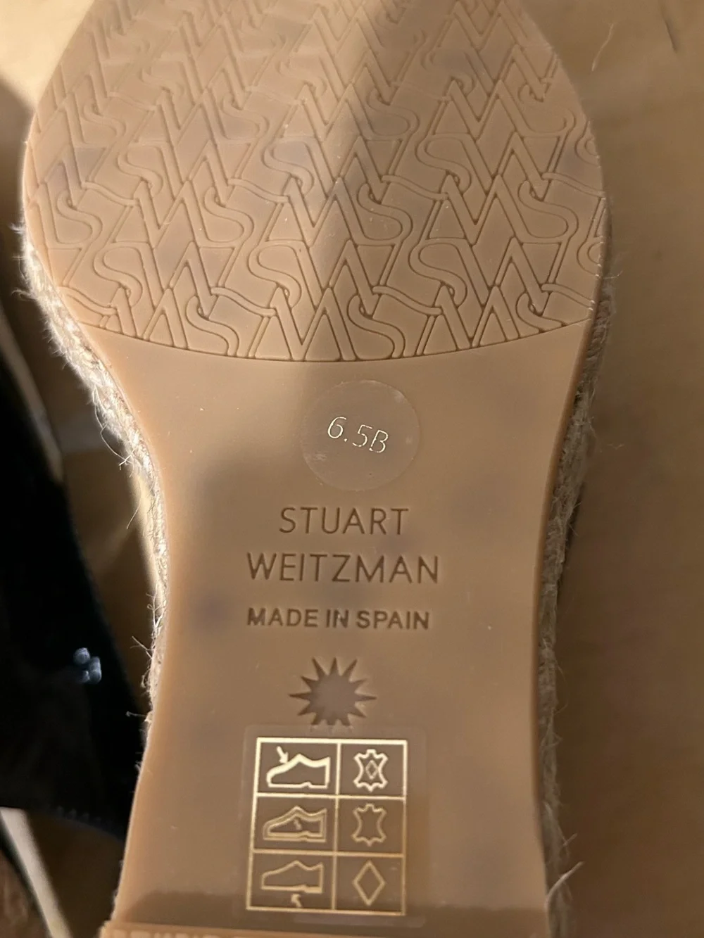 Stuart Weitzman black patent sling back espadrille wedge in size 6.5